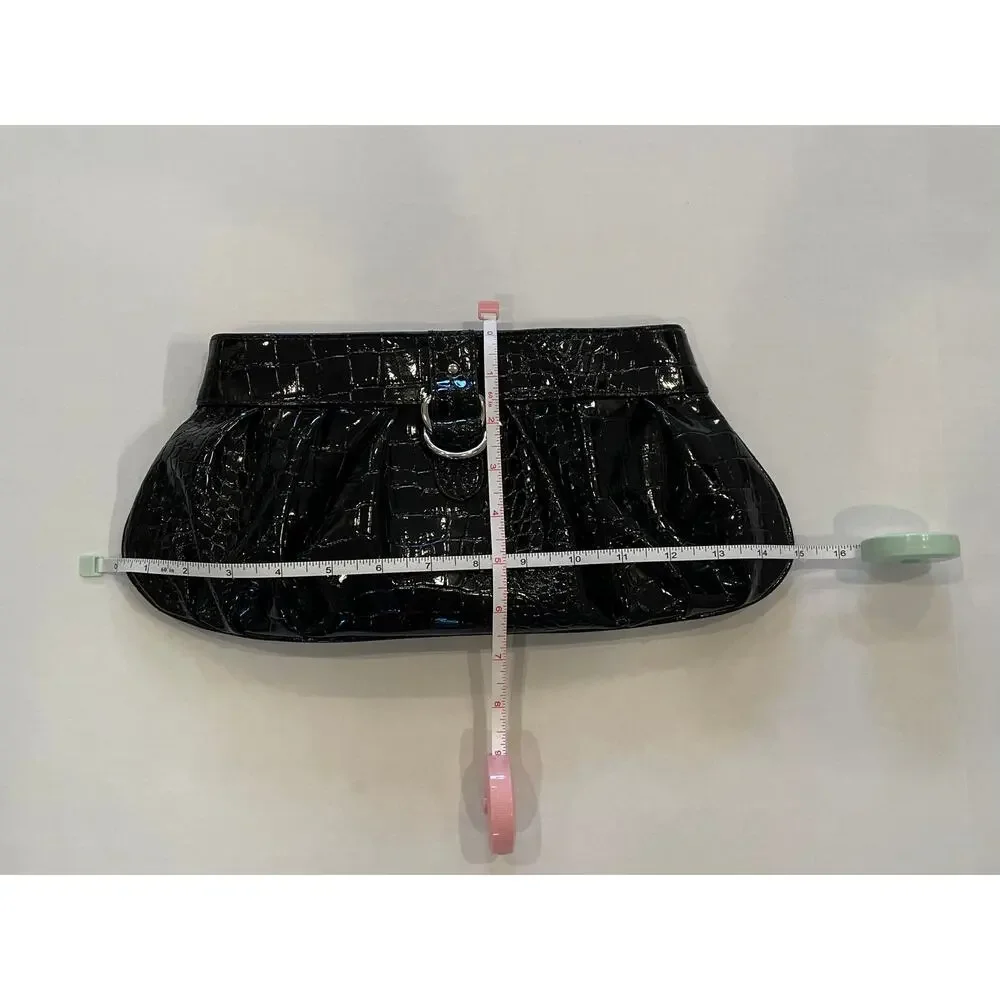 Apt. 9 Black Faux Patent Leather Crocodile Embossed Clutch Purse, Snap Closure